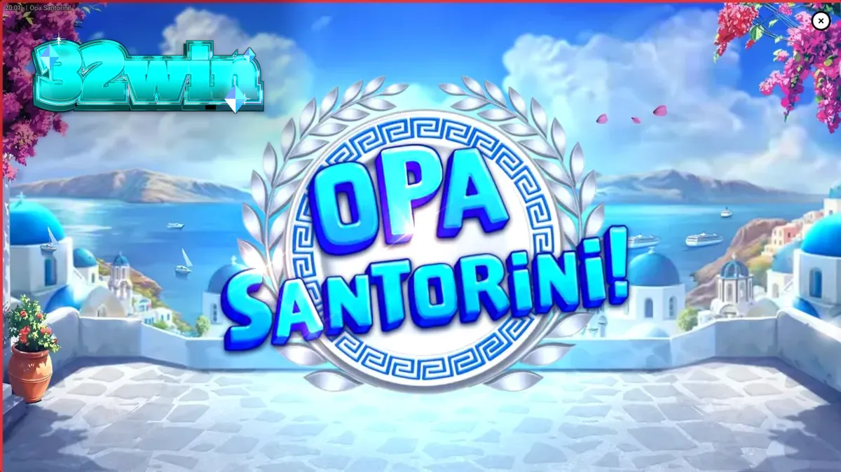 Giao diện trò chơi Opa Santorini với phong cảnh biển đảo Hy Lạp rực rỡ